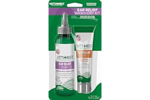 Vet's Best Kit de Limpiador de oído de Perro, Lavado de Alivio de oído Multi-síntoma y Tratamiento seco, sin Alcohol 236 ml