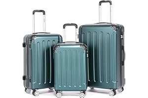 Boleedy 3tlg Kofferset, Trolley Koffer Reisekofferset, (55/66/76CM), Handgepäck Koffer, 360°drehbare Hartschalenkofferset, Leise Doppelräder&Teleskopgriff Gepäck (Dunkelgreen)