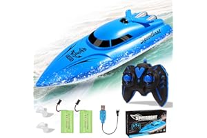 Habuddy RC Boat, 2.4 GHz High Speed Mini Boats, Remote Control Boats for Pools & Lakes, Radio Controlled Watercraft for Kids, 30+ Mins, 2 Batteries, Blue