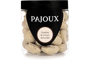 Pajoux Cookies & Cream Almonds (Small) - Chocolate Almonds - White Chocolate Covered Nuts - White Chocolate Covered Fruit - Palm Oil Free - Chocolate in a Gift Jar