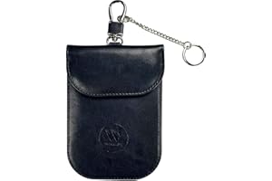 Winmex Faraday Pouch for Car Keys - Large, Blue | Signal Blocking Anti Theft RFID Protection for Keyless Entry Keys | PU Leather Case with Keyring for Remote Entry Cars | Gifts for Car Owners