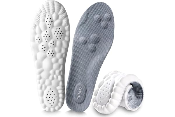 SILENCIO Memory Foam Shoe Insole, Shock Absorption Sports Inserts Anti-Slip Cropable Insoles Arch Support Orthotic Insoles Soft Elastic Insoles for Men Women (EU 40-45)