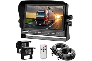 YEDDY Dual-Rückfahrkamera-Set mit 7" TFT LCD Kfz-Monitor & Zwei 170° Weitwinkel- Rückfahrkameras, IP68 wasserdicht, 18IR Nachtsicht, für LKW/Anhänger/Bus/Van/Landwirtschaft(12-24 Volt)