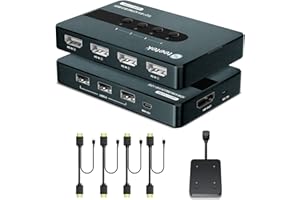 Steetek KVM Switch HDMI 4 Port, 4K@30Hz KVM Switch 4 PC 1 Monitor 3 USB2.0 HDMI1.4 HDCP1.4, KVM-Switches mit 4 HDMI USB Combo Kabel, Tastensteuerung & Externer Controller Switch