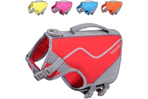 VIVAGLORY Schwimmweste für Hunde im sportlichen Stil, Strapazierfähige Haustier-Sicherheitsweste, Bequeme Neopren-Rettungswesten mit Klettverschluss, Rot, Small