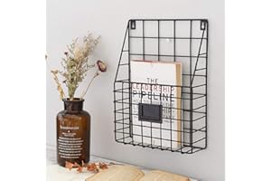 Holdfiturn Wall-Mounted Magazine Rack 30 * 25 * 10CM Metal Magazine Newspaper Holder Rack File Simple Newspaper Basket,Magazine Rack for Door(Black)