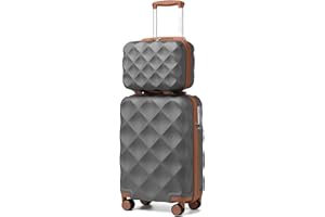 British Traveller Suitcase Sets of 2 Lightweight ABS+PC Hard Shell Suitcase with TSA Lock Spinner Wheels Travel Carry On Hand Cabin Luggage with Beauty Case (Set of 2, GY/BN)