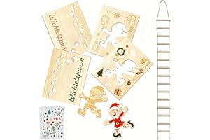 WDJLNZB Wichtel Zubehör Set mit Strickleiter und Wichtelschablone Fußabdrücke, Wichteltür Zubehör Weihnachten Wichtel Schablone Weihnachtswichtel Wichtelhaus Wichteltüre Zubehör Holz Fußabdruck Schablonen