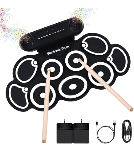 Kit de batterie virtuelle avec lumière, batterie électronique à air, kit de baguettes de batterie à air avec pédales, baguettes, haut-parleurs, kit de batterie portable pour enfants, adultes débutants