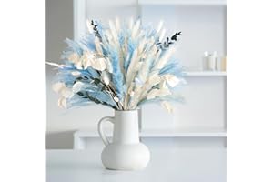 N&T NIETING N&T NETING Natural Blue Pampas Grass Dried Flowers Bouquet - 101Pcs Fluffy Decor Plant for Home Party Wedding Boho (45CM)