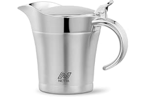 Netta Gravy Boat – 500ml Dining Table Sauce Jug with lid in Stainless Steel – Double Wall Insulation with Hinged Lid – Ideal for Gravy, Cream, Custard and More