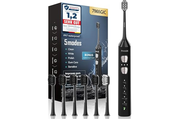 Brosse à Dent Électrique, Brosse a Dent Sonique, Brosse a Dent Electrique - 3 Intensités 5 Modes, 40000VPM, IPX7, Brosse à Dents Électrique Ultrasoniques Autonomie de Batterie de 180 Jours, Noir
