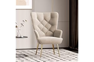Aivermeil Armchair Tub Chair,with Footstool,High back with gold legs Comfy,Velvet Chair, for Bedrooms, Living rooms,Relaxation,150kg Load Capacity Beige