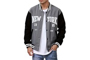 Celanisai Chaqueta de béisbol para hombre, sudadera universitaria Jakce con bordado de Nueva York, chaqueta bomber, chaqueta para hombre, chaqueta de piloto ajustada, chaqueta de entretiempo, estilo