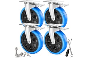 Asibaade 4 Stück 100mm Schwerlastrollen inkl. Montagezubehör Transportrollen Möbelrollen mit Bremsem 360° Drehung bis 600KG Tragbarkeit für Möbeltransport & Industrietransport
