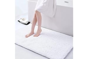 Homaxy Tapis de Bain Antiderapant,Tapis Salle de Bain en Microfibre Chenille Douce,Tapis de Bain Absorbant,Lavable en Machine - - 60 x 120 cm - Blanc