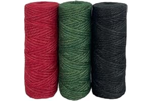 Jukway 3 x 50m/Rolle Juteschnur Natur Rot Grün Schwarz Jute Kordel 2mm, 2-lagig Bastelschnur Jutegarn Bindfäden für Haushalt DIY, Dekoration, Floristik, Handwerk, Verpackung (3 x 50m)