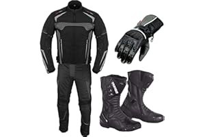 PROFIRST Motorcycle Clothing Suit - Motorbike Suit With Racing Gloves - Motorbike Boots Leather Shoes - 2 Piece Suit Armored Waterproof Suits Jacket Trouser CE Armor For All Weather Mens