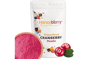 HONEYBERRY Poudre de Canneberge Lyophilisée 100g – Poudre de Fruits Lyophilisés – Poudre de Cranberry Lyophilisée pour Pâtisserie, Smoothies et Yaourts – Poudre de Fruits Naturelle et Sans Additifs