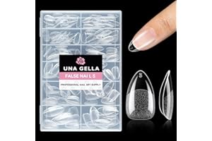 UNA GELLA Kurze Mandel Nail Tips, 216 Stück 12 Größen Nageltips für Gelnägel Soft Gel Full Cover Press On Nails Almond für Nagelverlängerung, Home DIY Nail Art & Nagelstudio