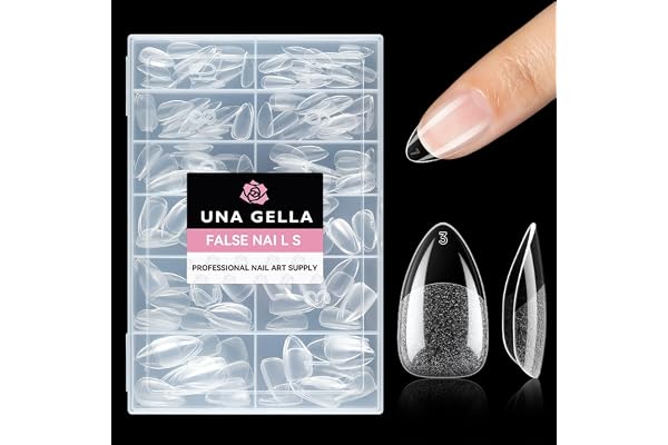 UNA GELLA Capsule Americaine Ongle Amande Court, 216 Pièces 12 Tailles Capsules Ongles Pose Gel Préformées pour Extensions Acryliques Complètes DIY pour Salon à Domicile