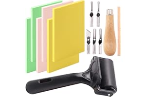Keadic Kit de 12 blocs de sculpture en caoutchouc souple, livré avec des outils de découpe de linoléum et un rouleau de 5,1 cm en caoutchouc pour encre, peinture, estampage, papier peint et loisirs