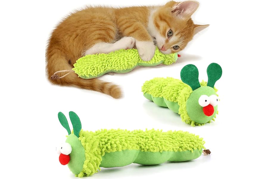 Speedy Panther Cat Catnip Toy for Indoor Cats, Cat Chew Toy for Teeth Cleaning, Bite-Resistant Plush Caterpillar Design, Dental Health Benefits, Green