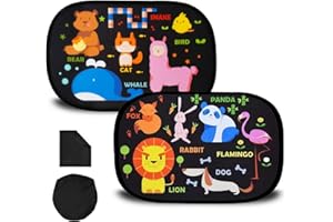 FIHODONE 2 Car Window Shades for Baby UV Protection, 47 x 30cm, Animal Pattern, PVC Material, Car Window Fit
