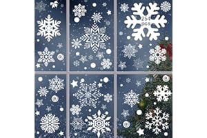 CINSERSR 254 pezzi Fiocchi Di Neve Decorativi Stikers, Adesivi Vetro Natale Vetrina Biadesivi in PVC Vetrofanie Fiocchi Di Neve, Decorazione Natalizia per la Decorazioni Natale Finestre, Addobbi Natale