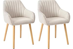 Goeurvant Juego de 2 sillas de Comedor Beige con reposabrazos de Lino, sillas de Comedor, Silla de salón, Silla de Cocina
