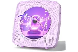 Gueray CD Player Portable: Bluetooth CD Players for Home with Speakers 1800mAh Rechargeable battery Remote Control Removable Dust Cover Wall Mounted CD-Player Supports FM Radio USB AUX Function Purple