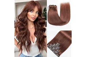 GUDOZO Extensiones Clip Pelo Natural 7pcs 60cm 120g Marrón Rojizo Oscuro Extensiones Pelo Natural Clip Extensiones De Cabello Natural Cabello Humano Natural(24Inch,33#)