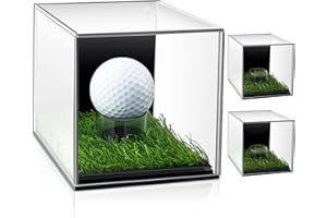 QUNCLAY Golf Ball Display Case Small Golf Ball Case Acrylic Case Clear Display Box Square Display Holder Stand for Baseball Golf Ball Volleyball Enthusiasts Collectibles, 3.9 x 4 x 3.9 Inch (3Pcs)