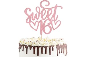 ARADOEA 16th Birthday Cake Topper,1 Pack Sweet Teenager Glitter Cheers to 16 Years Old Cake Handmade Decorations Sign Personalised Party Supplies for Girls Delivery Theme Personalised Banner Rosegold