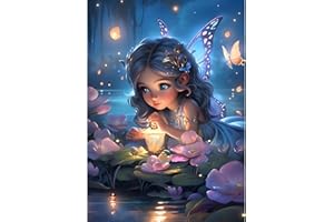 QINRUBB Fairy Diamond Painting Adults, 5D Butterfly Diamond Painting Pictures Beginners, DIY Dreamland Round Full Drill Diamond Painting Embroidery Cross Stitch Gifts Home Wall Decor 30 x 40 cm