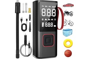 ‎ZABATOCO Akku Luftpumpe, 7500mAh Tragbarer Elektrische Luftpumpe, Akku Fahrradpumpe Akku Kompressor mit Digitale LCD-Bildschirm und Notbeleuchtung für Auto, Motorrad, Fahrrad, Bälle und Schwimmringe