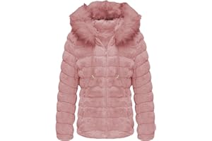 Giolshon Giubbotto Donna Reversibile in Eco Pile, Piumino Corto Invernale con Cappuccio e Collo in Pelliccia