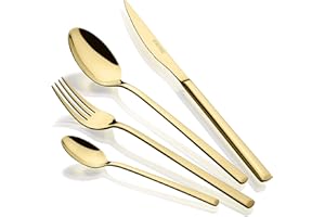 MONIX Verona Gold Set de cubiertos de 24 piezas, acero inoxidable 18/10, diseño vanguardista y moderno,acabado pulido brillante dorado, espesor 3 mm (6 comensales)