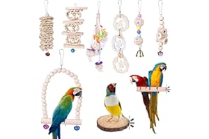 VEGENA Jouets pour Oiseaux - Jouets à Mâcher pour Oiseaux, Lot de 9 Jouet Perroquet en Bois Naturel, Échelles, Balançoires, Cloches, Jouet pour Perroquet,Oiseaux,Perruches,Petite Aras,Oiseaux Inséparables