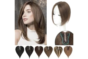 LASUNORK Hair Toppers for Thinning Hair Women Real Hair Real Human Hair 10 Inch Hair Toppers for Women Human Hair Upgrade Swiss Base Hair Topper Hair Pieces for Women (Medium Auburn Brown)
