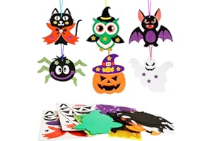 DKINY Set fai da te per Halloween, per bambini, fai da te, a pipistrello, zucca, ragno, gatti, gufo, fantasma, set creativi e fai da te, artigianato creativo con ciondolo in gomma espansa per ragazzi