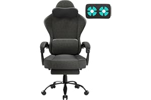 TRIUMPHKEY Silla Gaming de Tela Transpirable, Ergonómico Gaming Silla con Reposabrazos Enlazados, Reposapiés, Masaje Soporte Lumbar, Reposacabezas, Ideal para la Oficina y el Hogar Gris