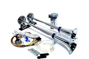 YIYDA Klaxon Pneumatique 12V Argent 165db - Support de Bande Pour Camion - Corne de Trompette à Double Tube en Chrome Zinc - Pompe à Air Pour Bateau et Autres Véhicules