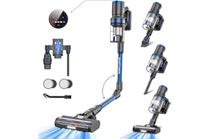 Vistefly Aspiradora sin Cable V12 Flex 38KPA, Plegable Aspirador Escoba sin Cable, Potente Aspirador de Mano, Max 60 Min, Ligero Vacuum Cleaner, Filtrado de 6 Capas, para Hogar Suelos Pelo de Mascotas