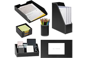 XNONE Büro Schreibtisch-Organizer,Luxus Leder Geschenk 6-teilig,inkl Schreibtischunterlage,A4 Leder Briefablage,Stiftebecher,Zeitschriftenhalter,Postfach,Nachrichtenfach,Schwarz