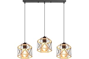 PETITES ECREVISSES 3 Luces Lámpara Colgante Vintage E27 Lámpara de Techo Colgante industrial Metal con Cuerda de Cáñamo Retro Diseño Jaula 16CM para Dormitorio Café Salón Pasillo (hexágono-C-barra)