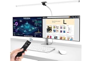 brightower Double Head Desk Lamp LED Dimmable, 24 W 80 cm Desk Lamp Clampable for Home Office, Daylight Lamp with Remote Controls, Gooseneck Office Table Lamp, 5 Colour Modes, White
