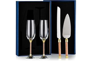 Sziqiqi Flutes Champagne de Mariage Et Couteau à Gâteau et Serveur Coupe de Champagne à Griller Remplies de Strass de Luxe pour Les Fiançailles, la Douche Nuptiale, la Réception de Mariage Or
