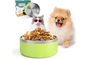 IKITCHEN Cuenco para Perros para Comida y Agua, Cuenco de Acero Inoxidable de 1,2 l, Antideslizante, Aislamiento de Doble Pared con Parte Inferior de Goma para Perros/Gatos Mediano/Grande(40oz/5tazas, Cian)