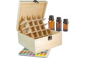GUOLICH Pudełko do Przechowywania Olejków Eterycznych z Drewna, Organizer na 25 Miejsc, Stojak na Butelki 15 ml, Kolekcja Lakierów do Paznokci z Pokrywką